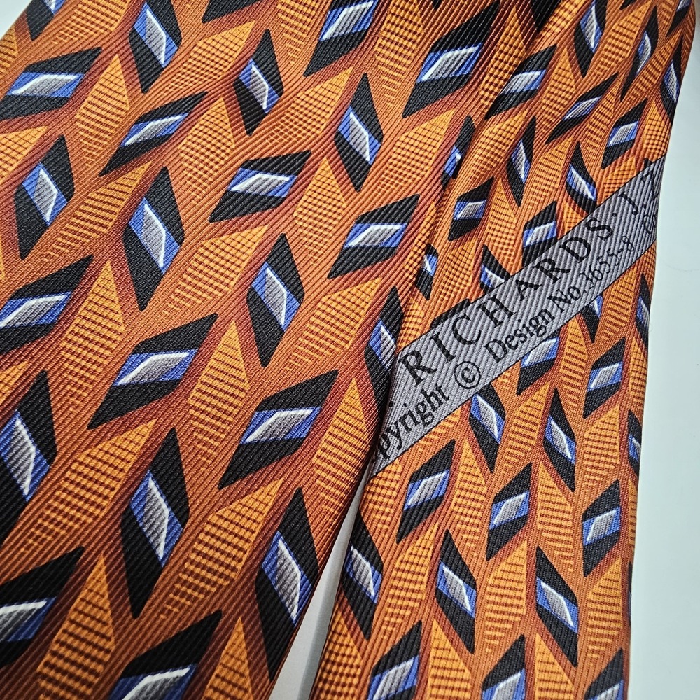 JZ‎ Richards Neck Tie Orange Geometric Geo Handmade All Silk Made In USA - Picture 6 of 7